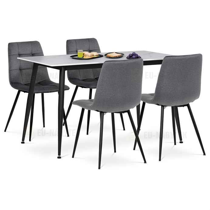 Jídelní set s 4 židlemi, 130x70x76cm, keramika, mramor, ASE-1038 GREY2