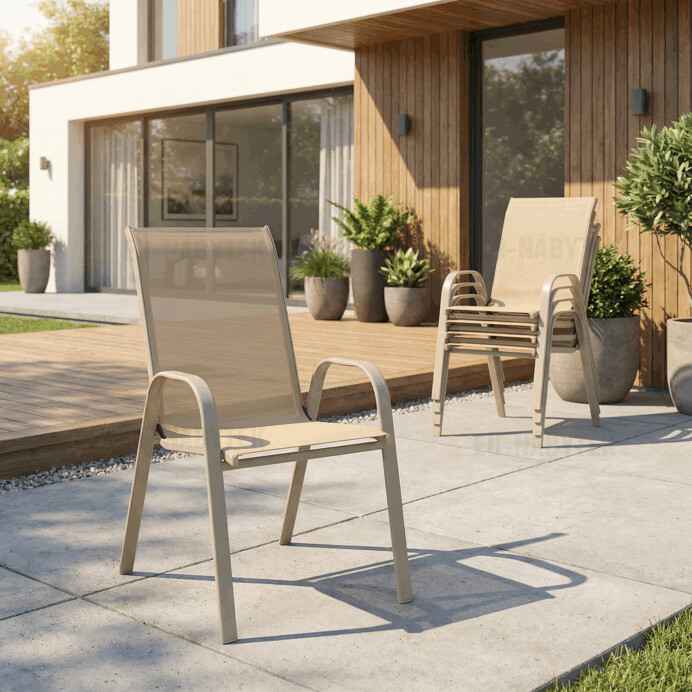 Zahradní židle, kov, síťovina, krémová, AZC-C1000 CRM