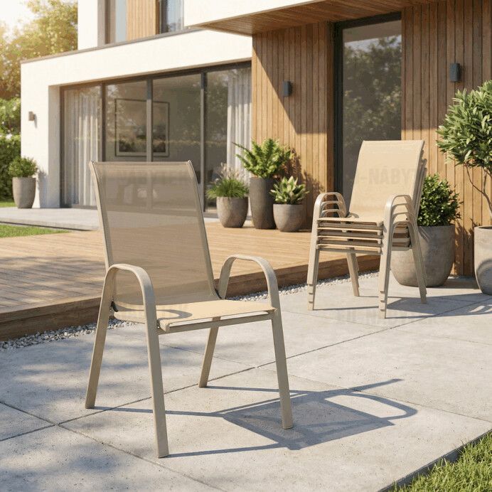 Zahradní židle, kov, síťovina, krémová, AZC-C1000 CRM