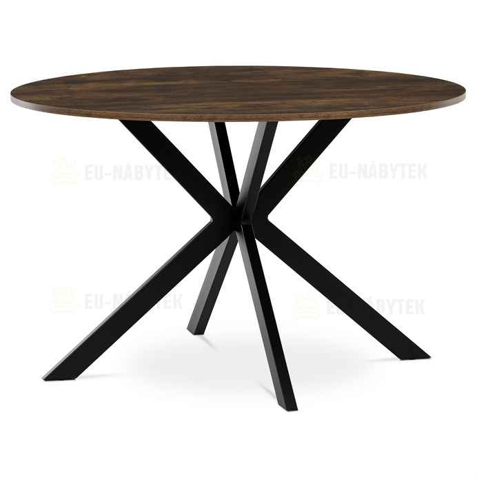 Stůl jídelní kulatý, 120x120x75,5 cm, MDF staré dřevo, černé kovové nohy