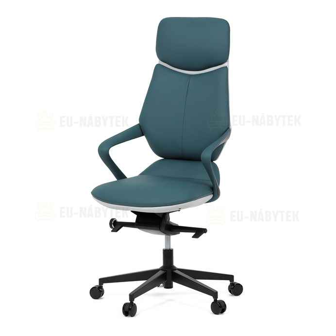 Kancelářské křeslo, houpací mechanismus, modrá ekokůže, KA-T8426 GRN