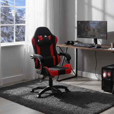 Herní křeslo, synchronní mechanismus, černá látka, KA-R209 RED