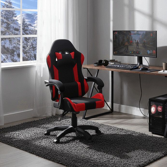 Herní křeslo, synchronní mechanismus, černá látka, KA-R209 RED